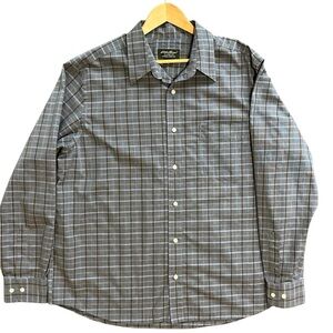 Eddie Baurer Men's Gray Plaid Shirt Classic Fit Wrinkle Resistant XL 100% cotton